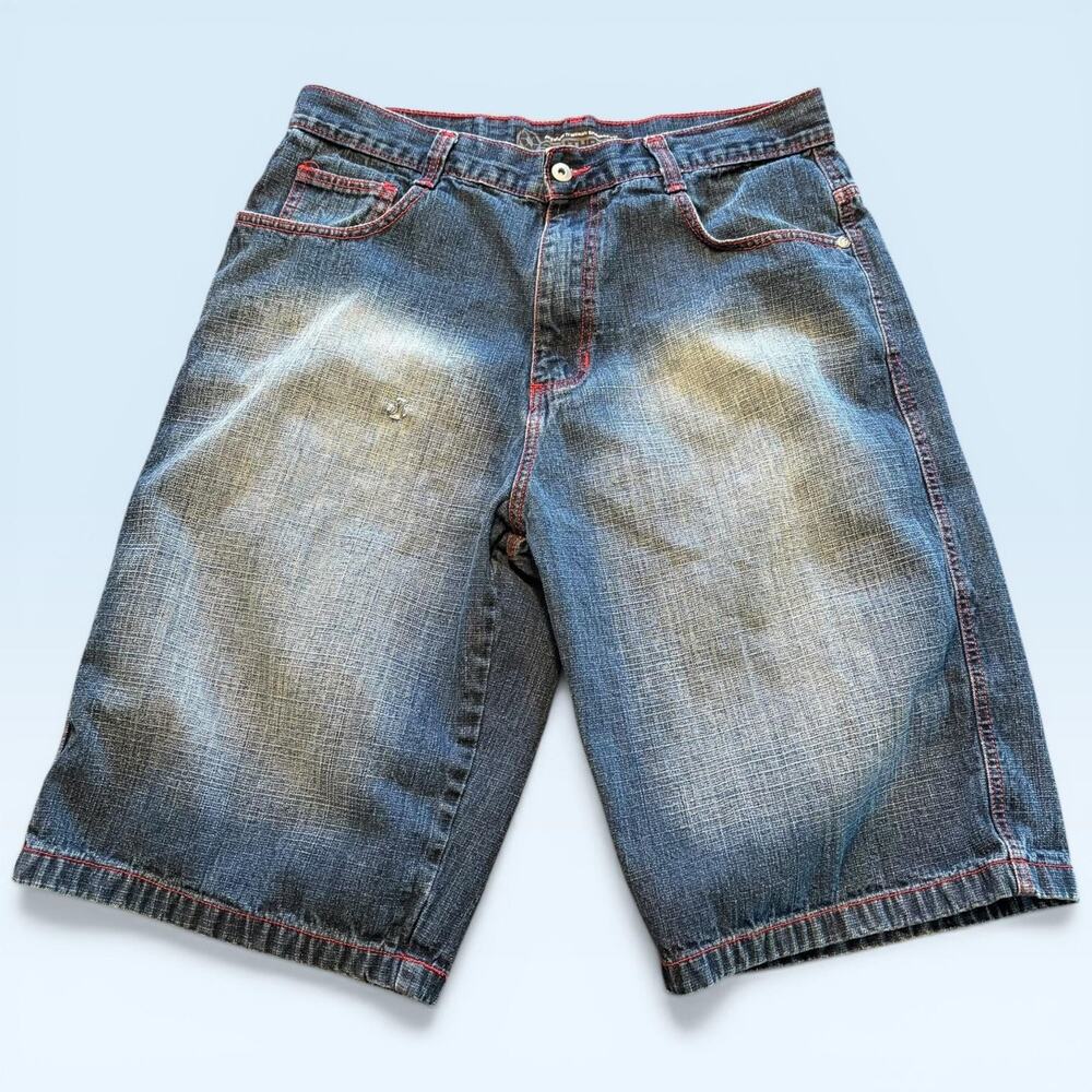Southpole Shorts Mens 36 Blue Denim Relaxed Fit Distressed 12 Inseam Y2K hip Hop